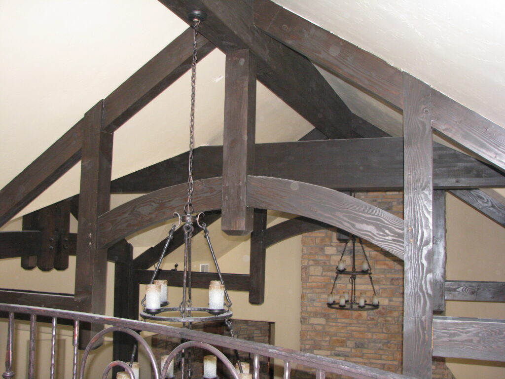 decorative timber truss, arched bottom, timber beams